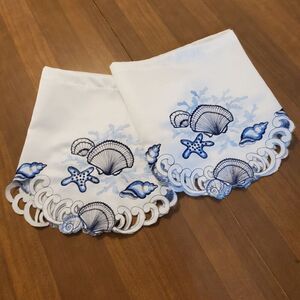 Collections ETC Window Valances Coastal Seashell Applique Embroidered Cut-Work